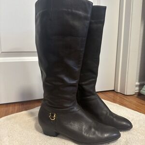 Vintage Selby Dark Brown Tall Leather Riding Boots 9.5 Extra Wide Equestrian